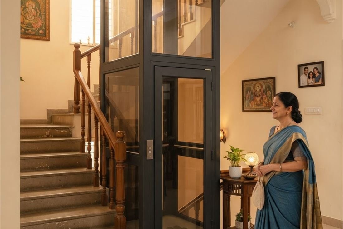 Lift fitted into an existing stairwell