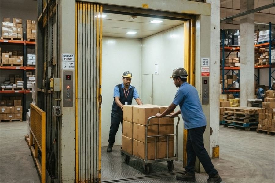 Goods lift in a warehouse